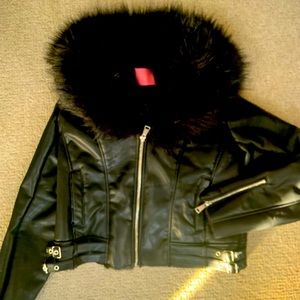 Azalea Wang faux fur lined vegan leather moto jacket!